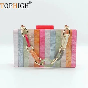 Высококачественный Стильный дизайн кошелька, разноцветные акриловые вечерние сумки-клатчи, новая полосатая жесткая коробка, шикарный кошелек, вечерние сумки-цепочки