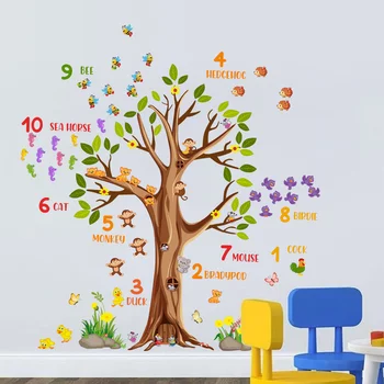 Горячая распродажа, наклейка для декора стен образованного детского сада, забавные обучающие живые наклейки на стену, креативные наклейки на стену в виде дерева