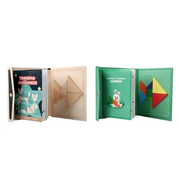 Деревянный набор блоков с рисунком в виде пазла в магнитной форме, подарочный пазл, Геометрические фигуры, блоки с карточками для детей 4-8 лет