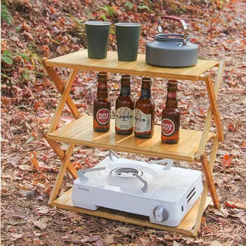 Деревянный походный стол, складная полка, 3-4 слоя, легкая жизнь на открытом воздухе, кемпинг, барбекю, походный стол, держатель для напитков, деревянный стол для пикника