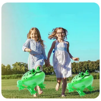Детская Надувная Зеленая Лягушка Забавные игрушки на открытом воздухе Сияющие Глаза Модель Мультяшной Лягушки Декор для вечеринки на Годовщину Рождения Игрушки для детей и мальчиков