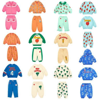 Детская одежда Корейского бренда 2023, Новинка Весны, толстовка для маленьких мальчиков, штаны с героями мультфильмов, Комплект одежды для маленьких девочек, Милые топы, Детская верхняя одежда