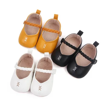 Детская повседневная обувь для младенцев с бантом на нескользящей резиновой мягкой подошве на плоской подошве из искусственной кожи, первые ходунки для новорожденных, декор в виде банта Mary Janes