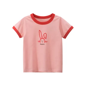 Детская футболка с мультяшным принтом на груди, Контрастный многоцветный детский удобный хлопковый короткий рукав