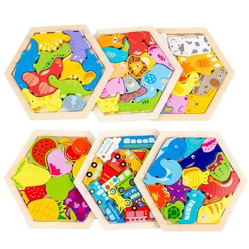 Детские деревянные головоломки, игрушки Монтессори для детей от 1 до 2 3 лет, детские развивающие игры с мультяшными животными, игрушки для раннего развития