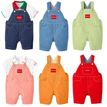Детский комбинезон, летние брюки-карго Для мальчиков, девочек и детей, Однотонные карманные подтяжки с простой вышивкой буквами