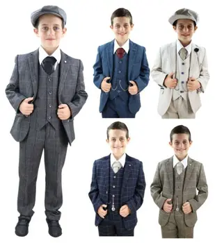 Детский костюм из 3 предметов для мальчиков из Твида в клетку и шерсти С острыми козырьками Классический винтаж 1920-х годов