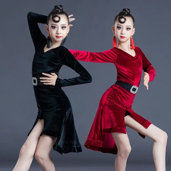 Детское платье для Латиноамериканских танцев, Черное боди, Танцевальная одежда для девочек, юбка-русалка, Детские тренировочные костюмы, танцевальное платье с кисточками, осень