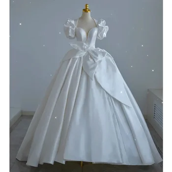 Длинные свадебные платья принцессы с винтажными пышными рукавами, расшитые бисером, Vestidos De Novia 2023, новые простые роскошные Атласные длинные платья Suknia Slubna