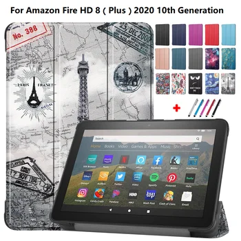 Для Amazon Kindle Fire HD8 Case 2020 Для Kindle Fire HD 8 Plus Case Планшетный ПК 10-го поколения PU Защитный чехол Etui + Стилус
