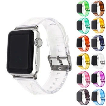 Для Apple Watch 7 6 5 4 38 40 41 мм 42 44 45 мм Женский Прозрачный Сменный браслет из ТПУ для iwatch Ремешок из Прозрачной Смолы