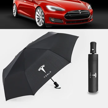 Для Tesla Солнцезащитный Зонт Ветрозащитный Автоматический Складной Зонт Автомобильная Эмблема Логотип Дождевой Зонтик Модель 3 X Аксессуаров