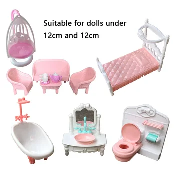 Для аксессуаров для куклы Барби Кровать в европейском стиле, ванна, Подвесное кресло, Диван, стол и стул, чайник, чашка, Умывальник, Туалетный столик