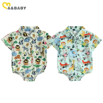 Для мамы и ребенка 0-18 м, комбинезон для новорожденных мальчиков, комбинезон с короткими рукавами и милым животным принтом, летняя одежда для малышей