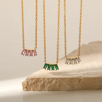 ДОРОГОЕ для ЖИЗНИ модное инкрустированное розовое / белое /l-зеленое ожерелье с подвеской из циркония, прямоугольное ожерелье с подвеской из титана