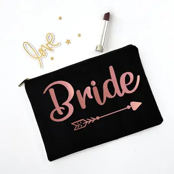 Женская косметичка с принтом невесты и стрелками, сумка для губной помады, кисточка для макияжа, портативная сумка для уборки большой емкости для свадьбы