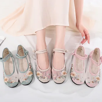 Женская обувь Zapatillas на плоской подошве для отдыха 2023 Летняя Новая Женская обувь с вышивкой Из этнической ткани Женская обувь в наличии