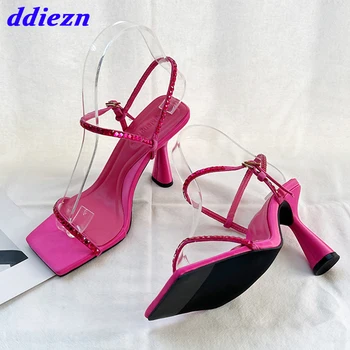 Женская обувь на каблуках, стразы, модные роскошные женские босоножки с ремешком и пряжкой, босоножки, женские туфли-лодочки, обувь на высоком каблуке для женщин 2023