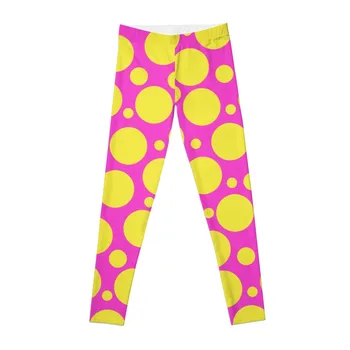 Женская одежда для спортзала с ярко-розовыми и желтыми леггинсами в горошек