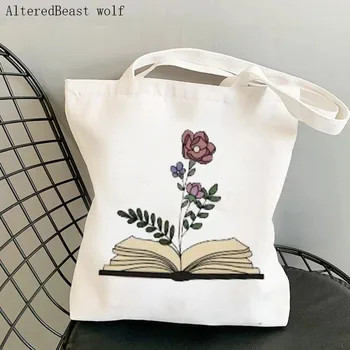 Женская сумка для покупок С Цветочными Книгами и изображениями, Напечатанная художественная сумка Harajuku Для покупок, Холщовая сумка Для покупок, женская сумка-Тоут на плечо, Женская сумка