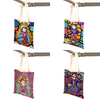 Женская сумка-тоут из мультяшной серии Virgin Mary, складная многоразовая Студенческая Холщовая сумка-тоут в стиле Харадзюку