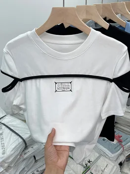 Женская футболка Harajuku, Черная Корейская Футболка Y2k, Модная Винтажная Уличная одежда, Белые Футболки С круглым вырезом, Лето 2023