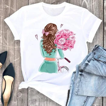Женские Летние топы с коротким рукавом, футболка с цветочным рисунком для велосипедистки, Новая женская модная футболка с рисунком Harajuku, футболки с рисунком