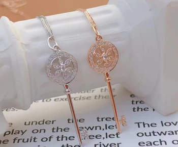 женские модные украшения AU750 ожерелье из белого золота 18 Карат с натуральными бриллиантами подвеска-ключ из розового золота