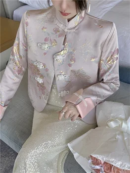Женские пальто в китайском стиле Alien Kitty, весенние цветы, шикарная свадьба, приталенный крой, 2023 OL, элегантный длинный рукав, винтажная мода