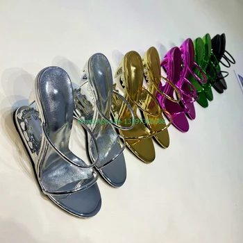 Женские тапочки с полым каблуком зеленого черного цвета, повседневные модельные туфли из искусственной кожи на высоком каблуке в стиле панк, крутая обувь для вечеринок 34-43
