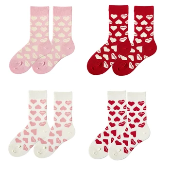 Женские хлопчатобумажные носки в японском стиле Harajuku Sweet Kawaii Love Heart Pattern Print Новинка Повседневные Чулочно-носочные изделия