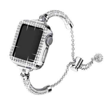 Женский ремешок и чехол для Apple Watch Band 38/40 мм 41 мм, нарядный металлический браслет со стразами-бампером для iWatch8 / 7 / SE/6/5/4