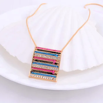 Женское модное ожерелье с квадратной подвеской, Разноцветные полосатые ожерелья-чокеры с кристаллами, 18-Каратная позолоченная цепочка в виде змеи