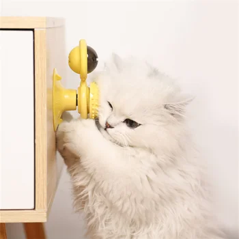 Забавная игрушка для кошек Вращающаяся ветряная мельница со светодиодным шаром ＆ Кошачья мята для чистки волос Тренировка интеллекта Присоска Кошки Спиннер Игрушка