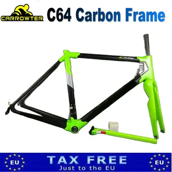 Зеленая рама C64 с глянцевой отделкой, полностью карбоновая рама для шоссейного велосипеда, комплект велосипедных рам, пользовательский логотип