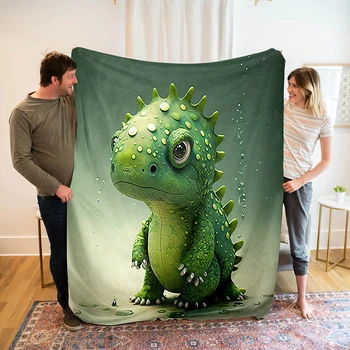 Зеленое фланелевое одеяло с динозавром, Мультяшное Милое одеяло с динозавром для дивана, декор для автомобиля, Весна-осень, подарок любителю динозавров