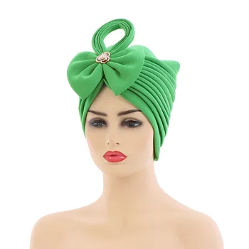 Зеленые женские шапки-тюрбаны крест-накрест, готовый к ношению головной платок, капор, арабские головные уборы, африканские женские тюрбаны, авто геле, головные уборы, 1 комплект