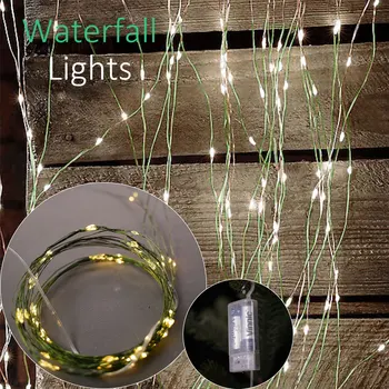 Зеленый кабель, светодиодные фонари-водопады, 2 м 100 светодиодов, 5 нитей, рождественские огни для Рождественской елки, свадьбы, праздника, вечеринки, украшения своими руками