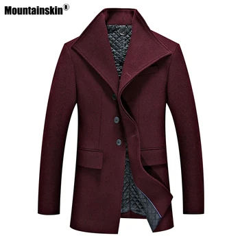 Зимнее мужское шерстяное пальто Mountainskin, теплая толстая ветрозащитная мужская длинная шерстяная куртка, повседневное модное пальто, высокое качество MT030