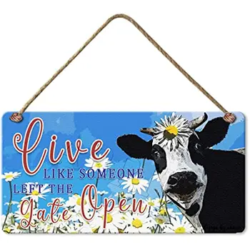 Знак украшения коровы на ферме - Подвесная настенная панель с принтом, деревянная вывеска, украшение дома