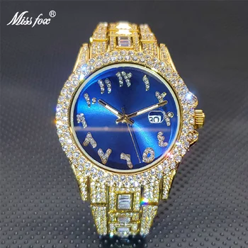 Золотые Мужские Часы New Fashion Luxury Brand Square Moissanite Royal Bule Dial Кварцевые Часы С Автоматическим Календарем Hour Dropshipping