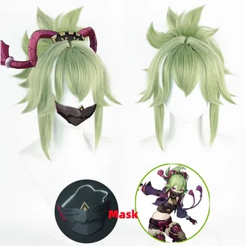 Игровой парик для косплея Genshin Impact Kuki Shinobu Светло-зеленый, 33 см, короткий, с челкой, подчеркивает Термостойкие парики для вечеринок + шапочка для парика