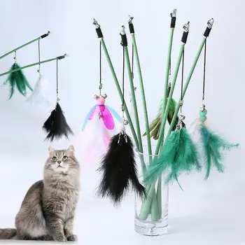 Игрушка-дразнилка для кошек, игрушка-палочка для кошек, зоотовары, Интерактивная игрушка из кошачьих перьев с колокольчиком, креативный дизайн, удобный захват