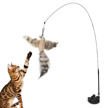 Игрушка-тизер из кошачьих перьев, интерактивная выдвижная игрушка-компаньон для домашних животных с основанием в виде присоски, палочка для кошек, игрушка-палочка для домашних животных, кошка