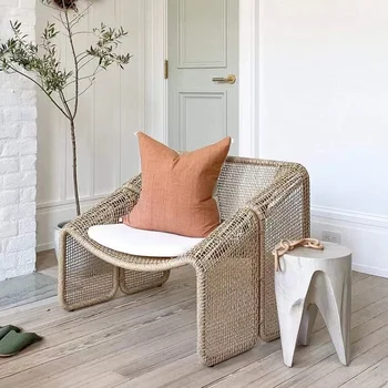 Изготовленный на заказ скандинавский открытый диван с винтовой веревкой из ротанга, повседневный дизайнерский дворик, водонепроницаемый ленивый стул для отдыха на балконе, модельная мебель для дома