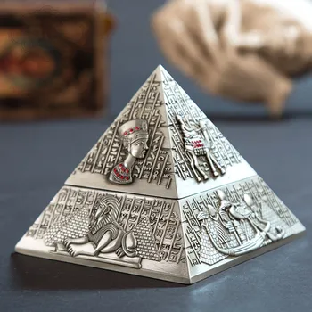 Изысканная Пепельница в виде египетской пирамиды с крышкой Из цинкового сплава с рельефом фараона в виде поделки в подарок