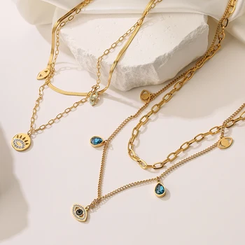 Изящное Гламурное Ожерелье-цепочка из нержавеющей стали 316L для женщин и девушек Золотого цвета с подвеской от сглаза, ожерелье для вечеринок, ювелирные изделия
