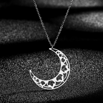 Изящное ожерелье с подвеской в виде Мандалы и Луны для женщин и девочек из нержавеющей стали с полым геометрическим Полумесяцем на шее Ювелирный ошейник