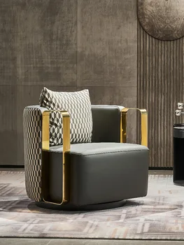 Итальянский современный легкий роскошный диван-кресло, кожаное кресло для отдыха для гостей во вращающейся гостиной