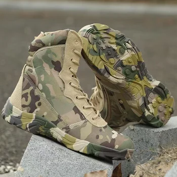 Камуфляжные армейские ботинки с высоким берцем, Размер 37-46, мужские армейские ботинки в стиле милитари, армейские ботинки на шнуровке, большие размеры походных ботинок для пустыни